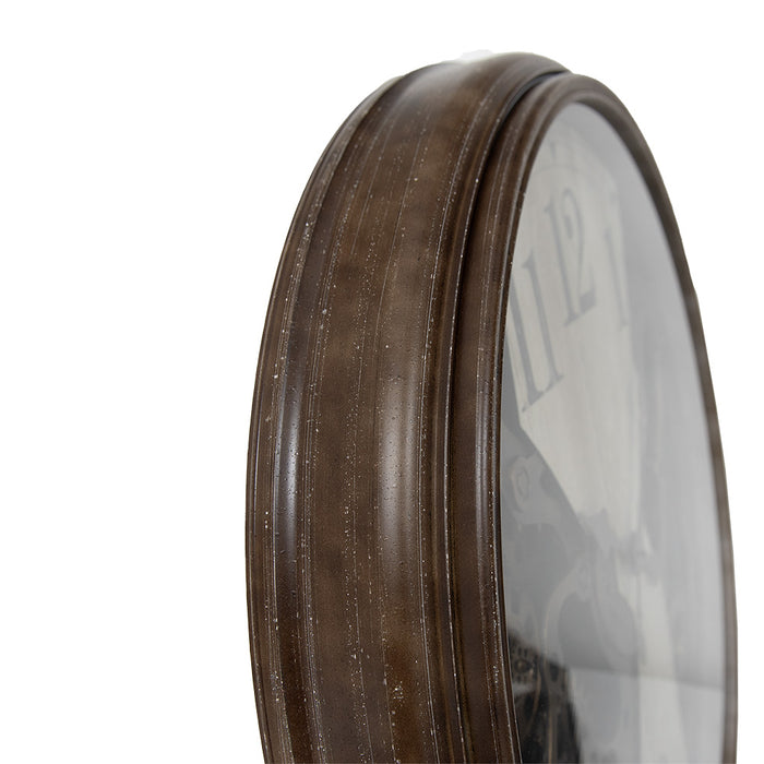 Clayre & Eef Wandklok  Ø 76x10 cm Bruin Beige Kunststof Glas Muurklok