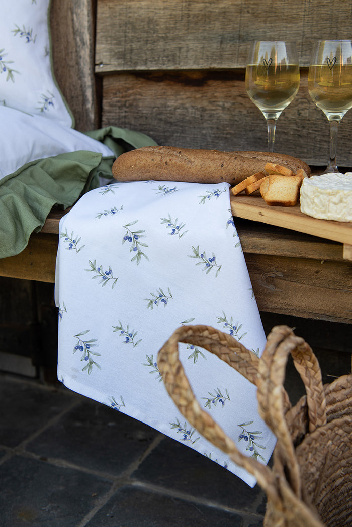 Clayre & Eef Placemats Set van 6 48x33 cm Wit Katoen Olijven