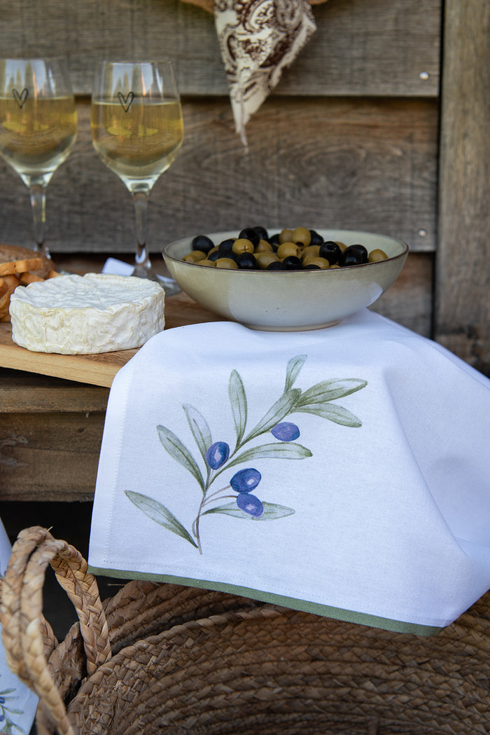 Clayre & Eef Placemats Set van 6 48x33 cm Wit Katoen Olijven