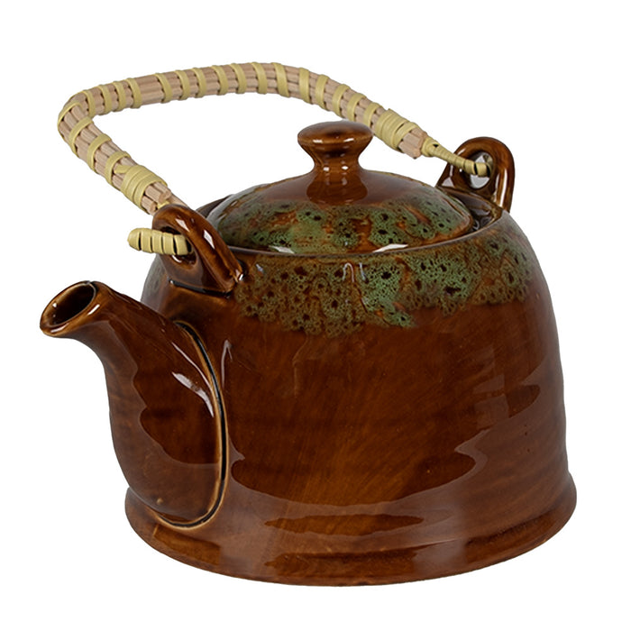 Clayre & Eef Theepot met Filter 750 ml Bruin Wit Keramiek