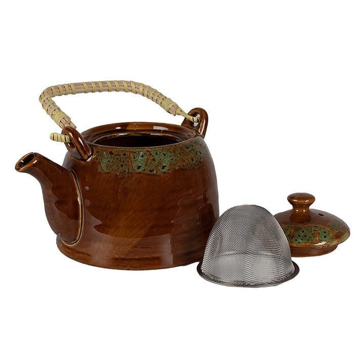 Clayre & Eef Theepot met Filter 750 ml Bruin Wit Keramiek