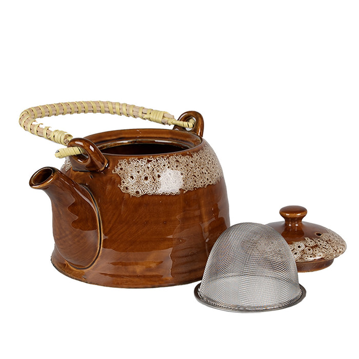 Clayre & Eef Theepot met Filter 750 ml Bruin Groen Keramiek