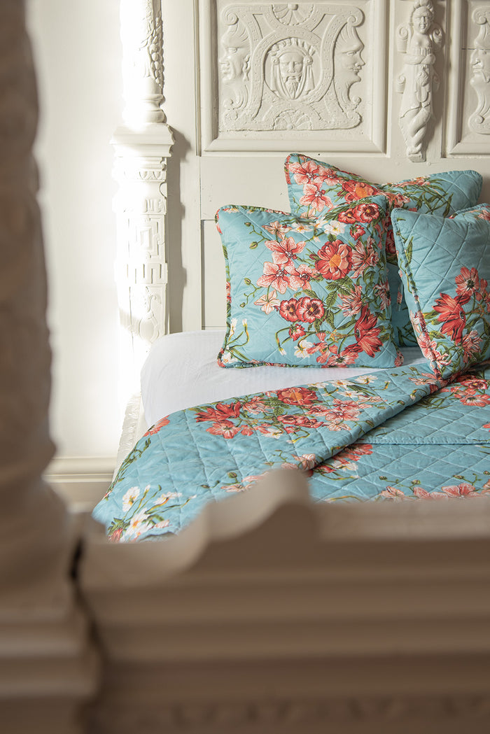 Clayre & Eef Bedsprei 240x260 cm Blauw Roze Katoen Bloemen
