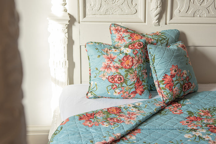 Clayre & Eef Bedsprei 240x260 cm Blauw Roze Katoen Bloemen