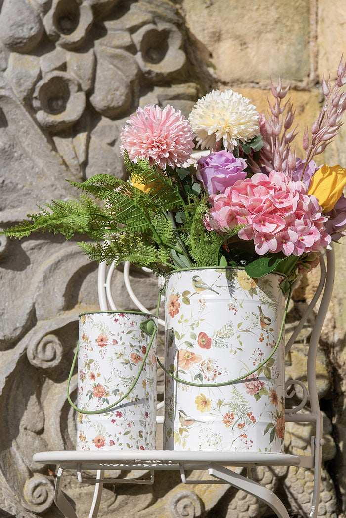 Clayre & Eef Decoratie Emmer  Ø 19x27 cm Wit Metaal Bloemen