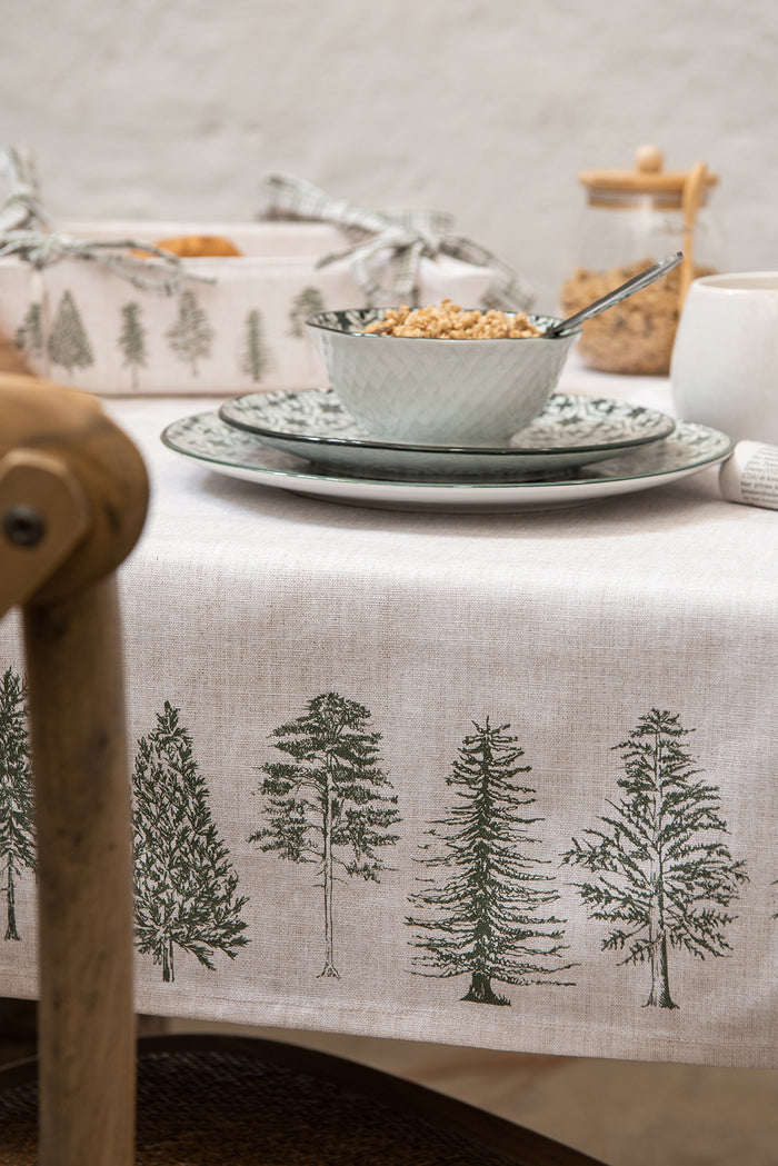 Clayre & Eef Ovenwant 18x30 cm Beige Groen Katoen Dennenbomen