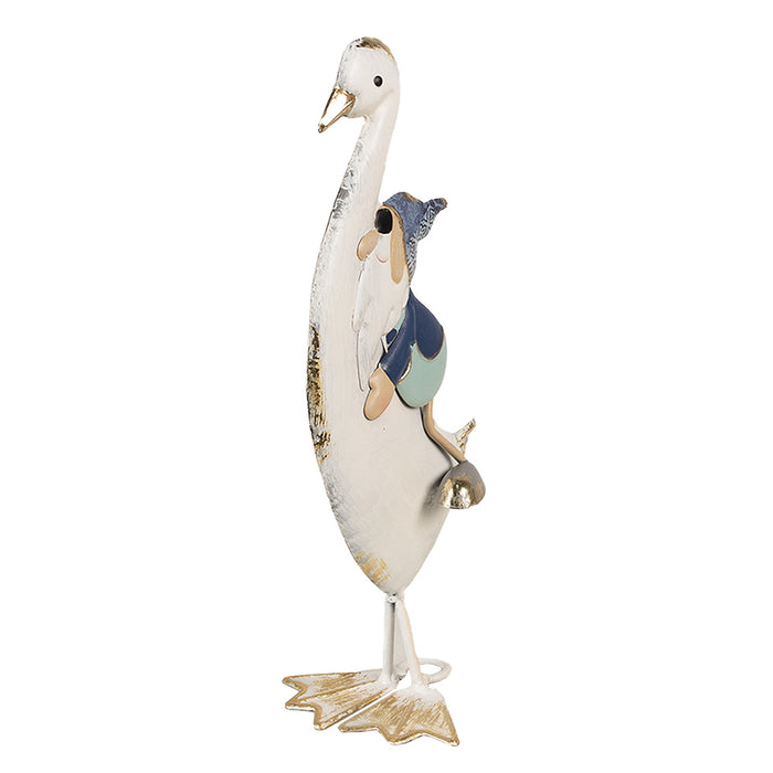 Clayre & Eef Decoratie Beeld Gans 36 cm Wit Blauw Metaal