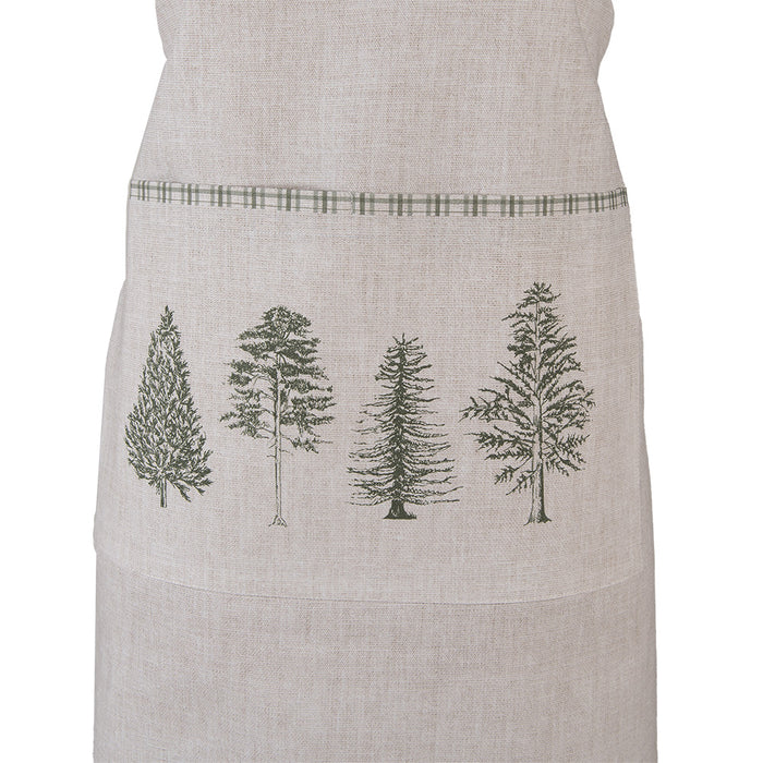 Clayre & Eef Keukenschort 70x85 cm Beige Groen Katoen Dennenbomen