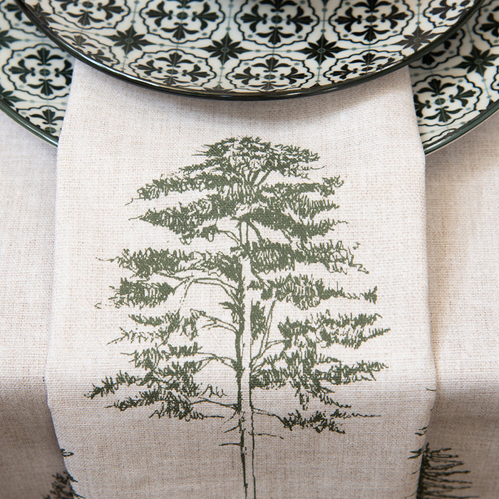 Clayre & Eef Keukenschort 70x85 cm Beige Groen Katoen Dennenbomen