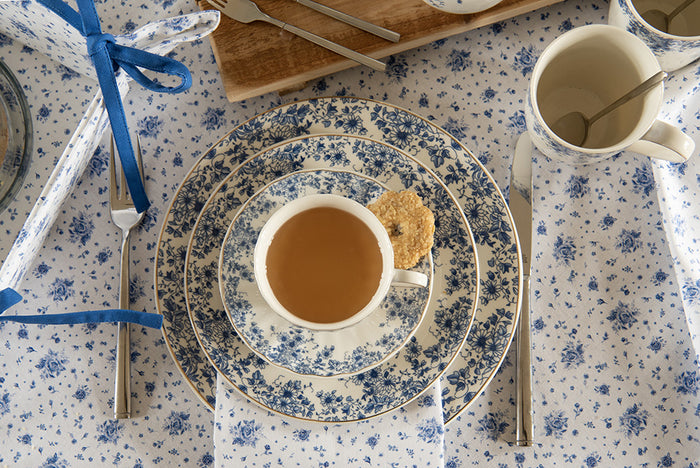 Clayre & Eef Pannenlap 20x20 cm Wit Blauw Katoen Roosjes