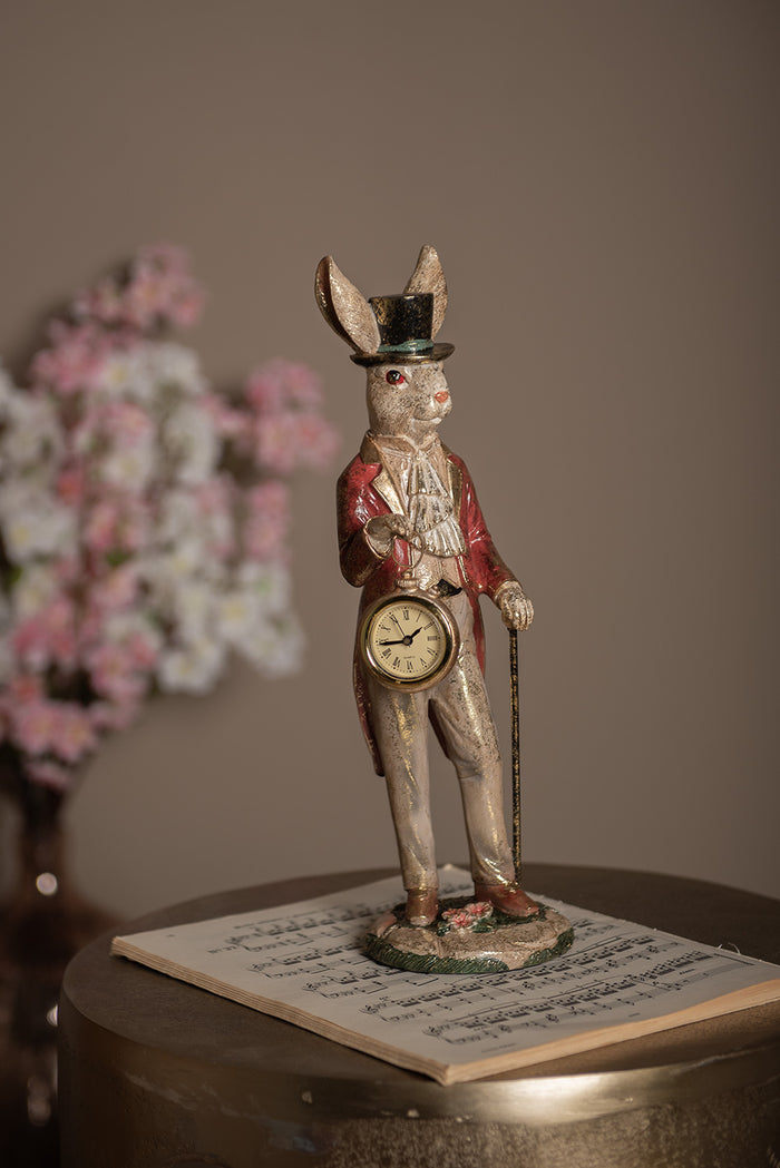 Clayre & Eef Beeld Konijn 39 cm Wit Goudkleurig Polyresin Klok