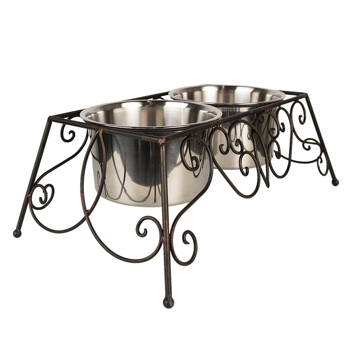 Clayre & Eef Voerbak Hond   2x2000 ml Bruin Ijzer Rechthoek Voerbak