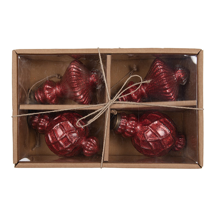 Clayre & Eef Kerstbal Set van 4  Ø 8x15 cm Rood Glas