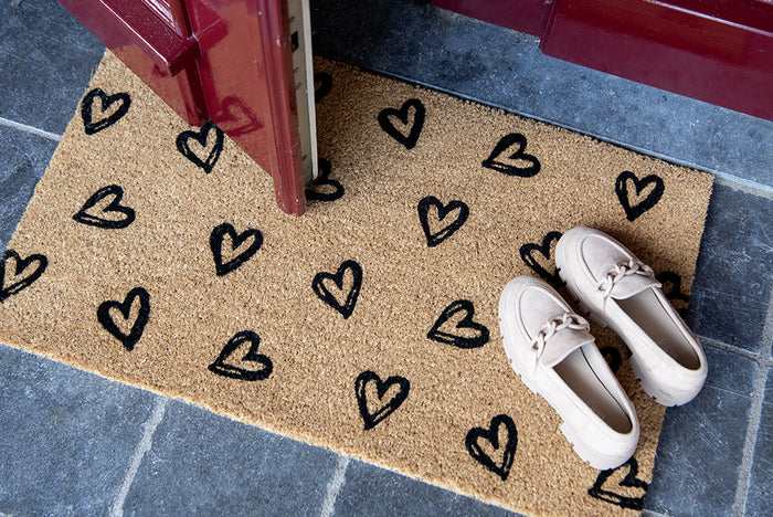 Clayre & Eef Deurmat 75x45 cm Bruin Kokos Hartjes