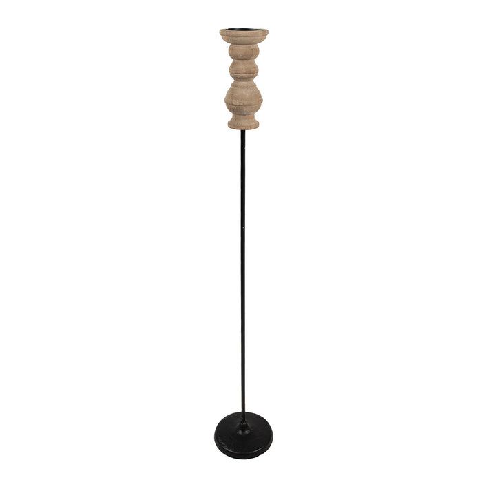 Clayre & Eef Kandelaar  102 cm Zwart Bruin Hout IJzer Kaarsenhouder