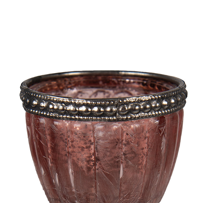 Clayre & Eef Theelichthouder Ø 6x8 cm Roze Glas