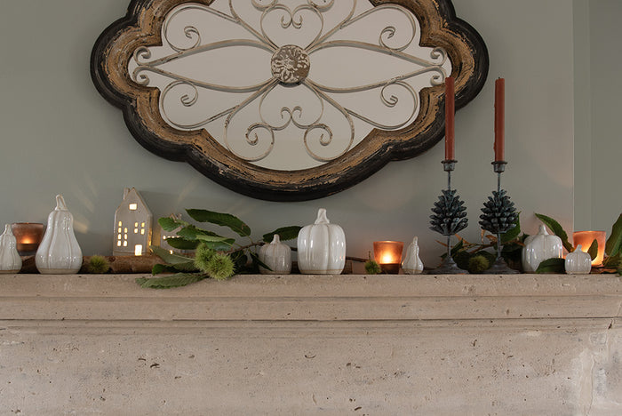 Clayre & Eef Decoratie Pompoen 10 cm Beige Porselein