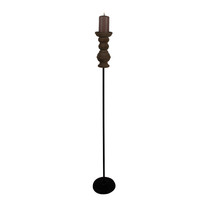 Clayre & Eef Kandelaar  102 cm Zwart Bruin Hout IJzer Kaarsenhouder
