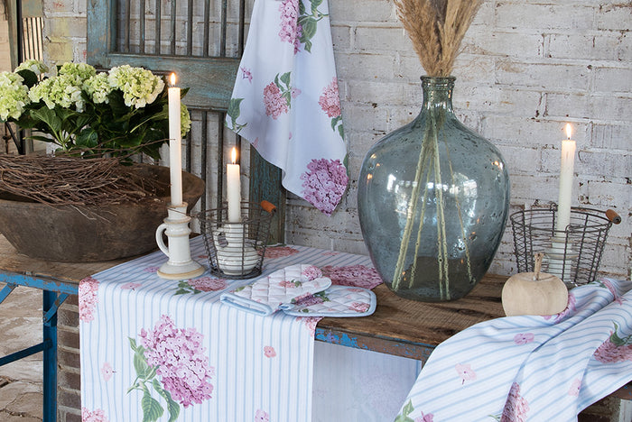 Clayre & Eef Theedoek Ø 80 cm Blauw Roze Katoen Hortensia