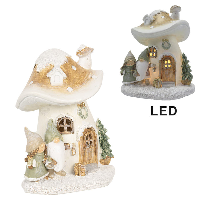Clayre & Eef Decoratie Huis met LED Paddenstoel 13x12x15 cm Beige
