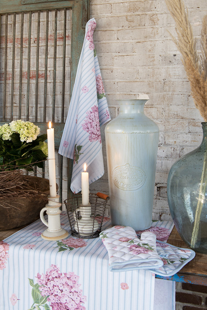 Clayre & Eef Theedoek Ø 80 cm Blauw Roze Katoen Hortensia