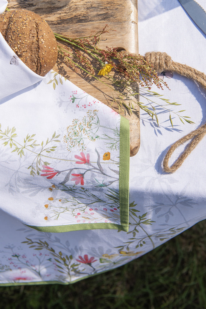 Clayre & Eef Theedoek Ø 80 cm Wit Katoen Bloemen