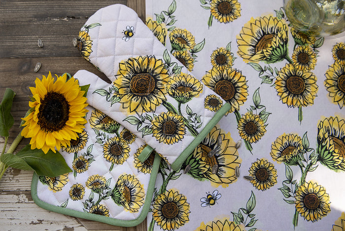 Clayre & Eef Theedoek 50x70 cm Beige Geel Katoen Zonnebloemen