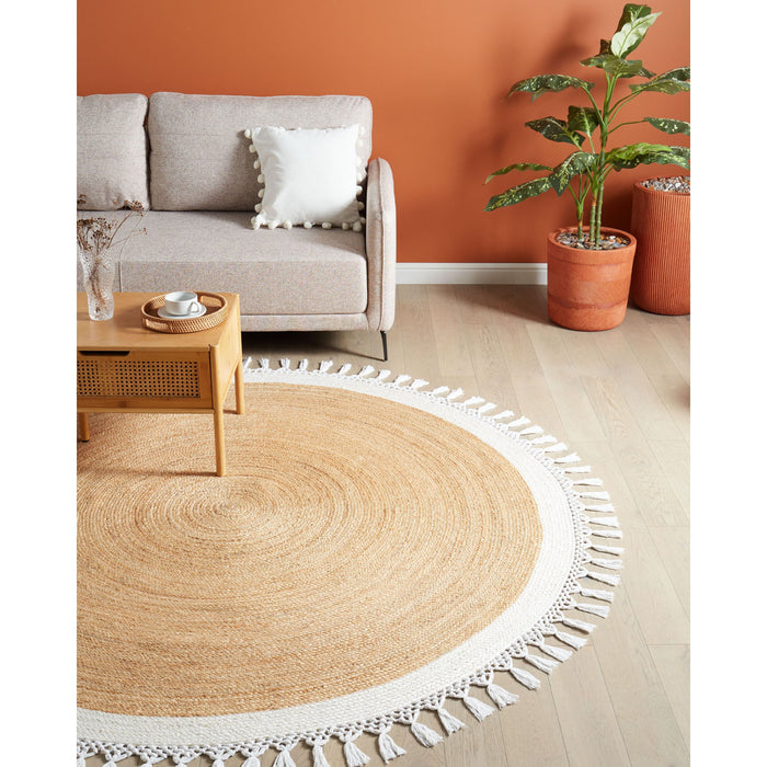 Beliani - MARTS - Vloerkleed - Beige|Wit - 200 cm - Jute