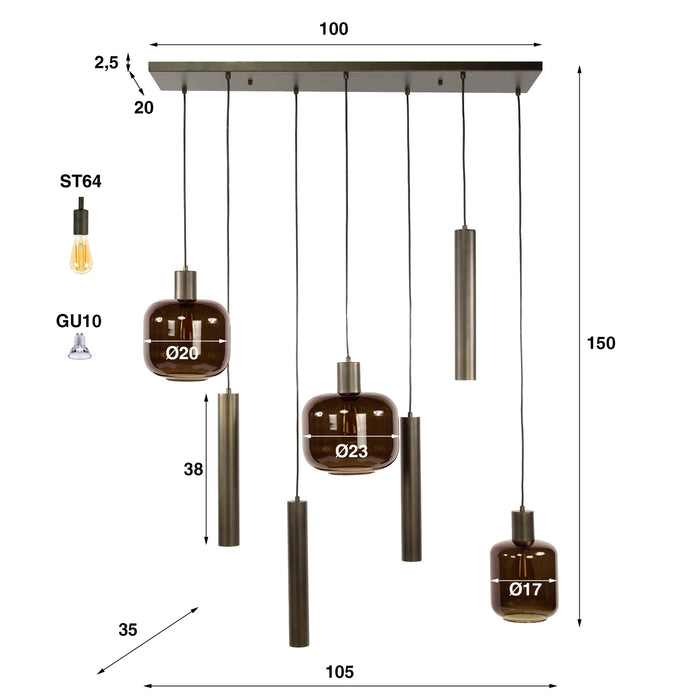 Giga Meubel - Hanglamp Bruin Metaal|Glas - 105x35x150cm - Bronza