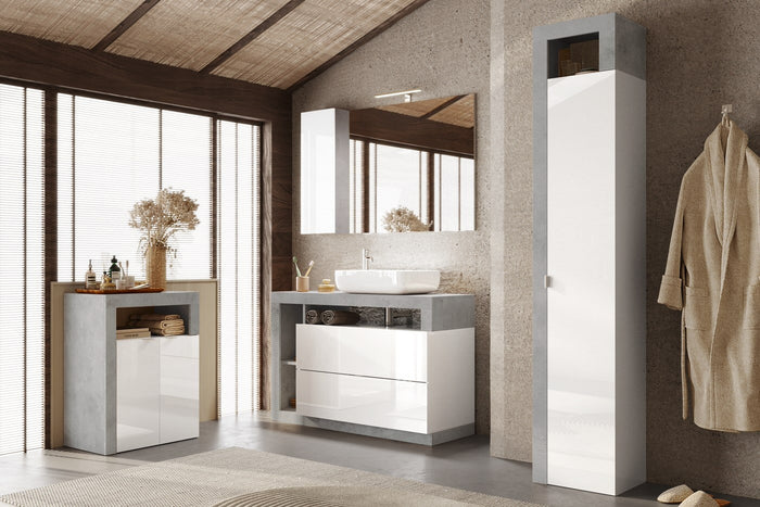 Benvenuto Design Hamburg HG Wit | Beton Badkamerkast 2-Deuren Laag