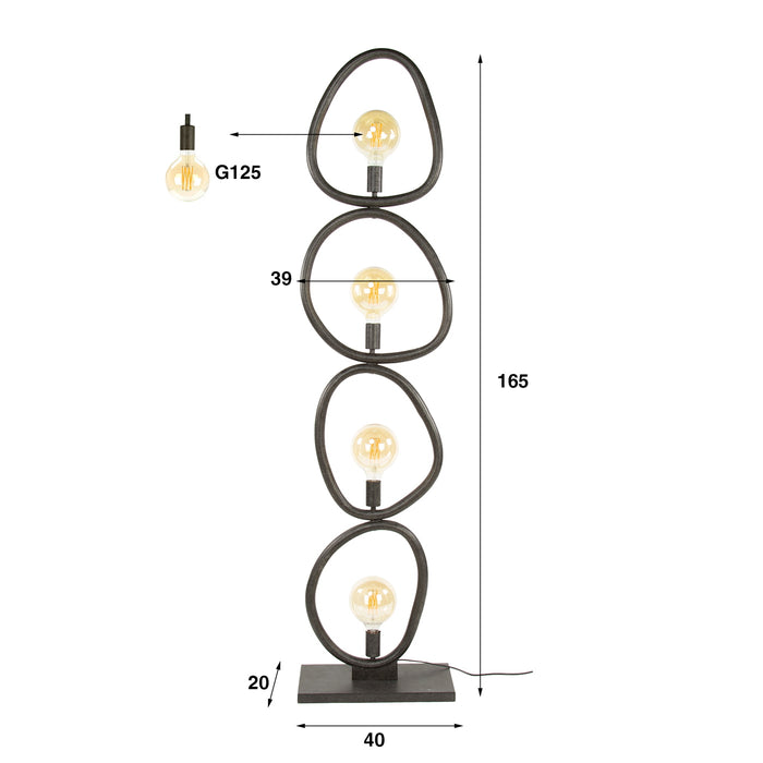 Giga Meubel - Vloerlamp Zwart Metaal - 40x20x165cm - Pebble