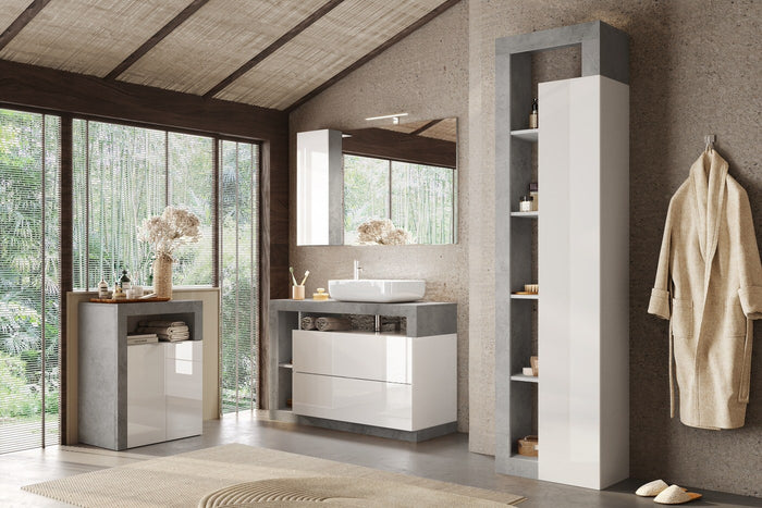 Benvenuto Design Hamburg HG Wit | Beton Badkamerkast 1-Deur 4-Planken