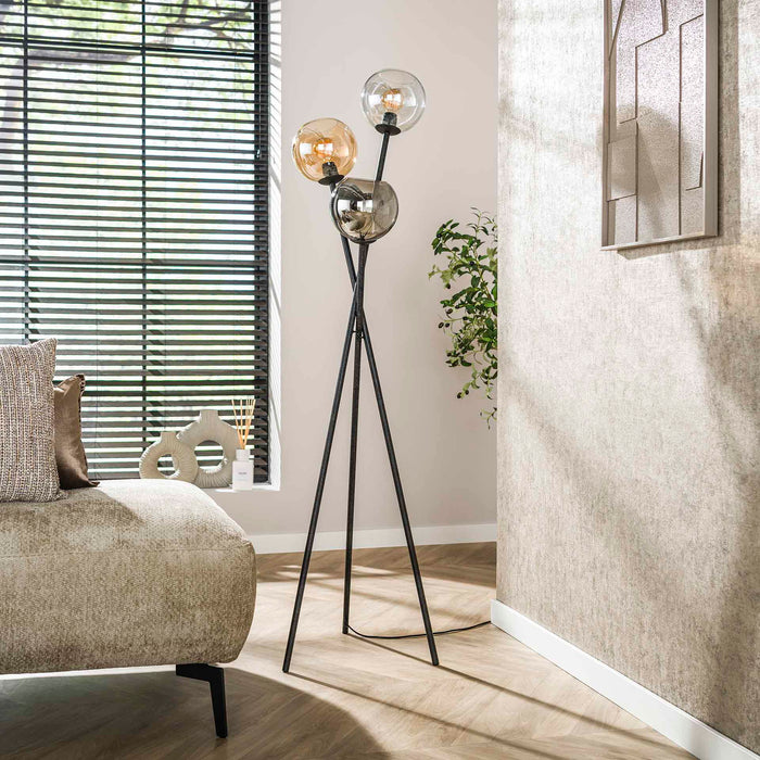 Giga Meubel - Vloerlamp Zwart Metaal|Glas - 45x45x174cm - Multi Globe