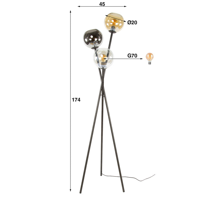Giga Meubel - Vloerlamp Zwart Metaal|Glas - 45x45x174cm - Multi Globe