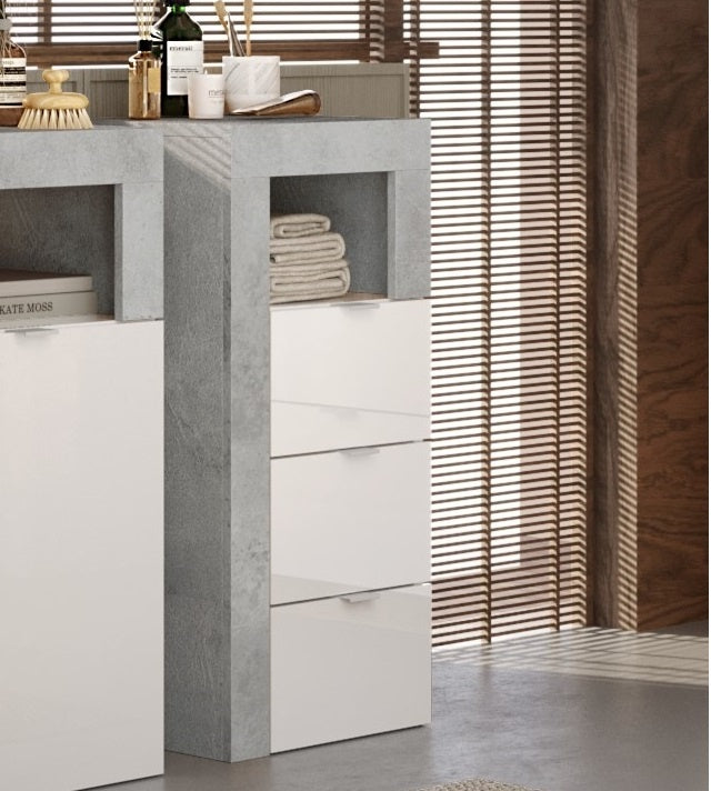 Benvenuto Design Hamburg HG Wit | Beton Badkamerkast 3-Lades Mini