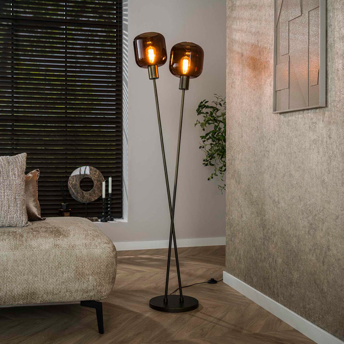 Giga Meubel - Vloerlamp Bruin Metaal|Glas - 46x30x167cm - Bronza