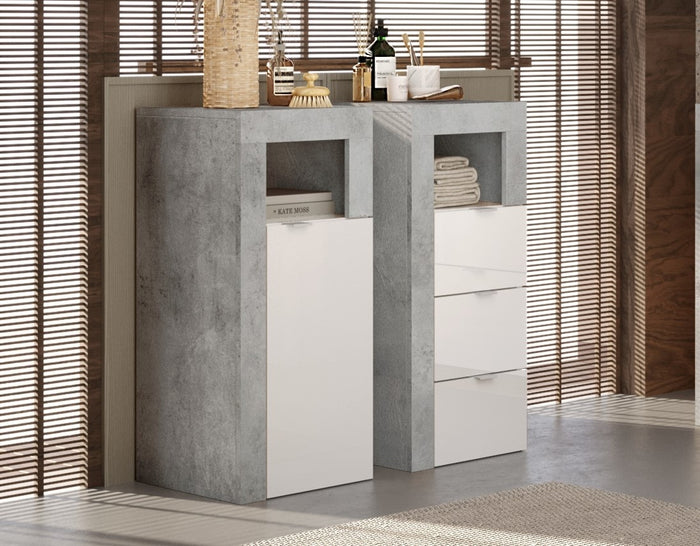 Benvenuto Design Hamburg HG Wit | Beton Badkamerkast 3-Lades Mini