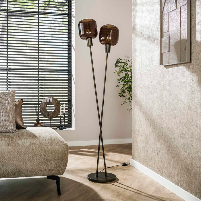 Giga Meubel - Vloerlamp Bruin Metaal|Glas - 46x30x167cm - Bronza