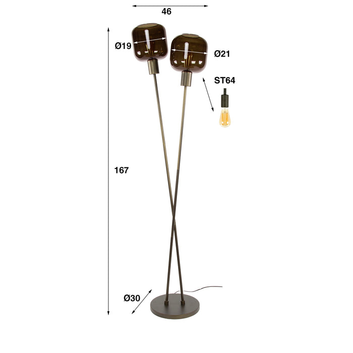 Giga Meubel - Vloerlamp Bruin Metaal|Glas - 46x30x167cm - Bronza