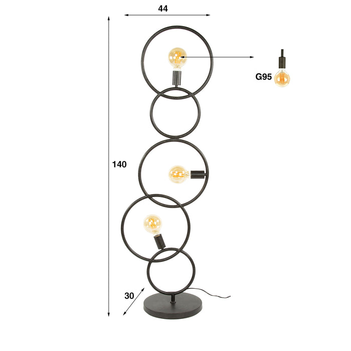 Giga Meubel - Vloerlamp Zwart Metaal - 44x30x140cm - Loop
