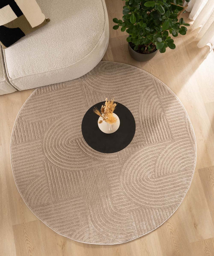 Nordic Weavers Rond vloerkleed Scandinavisch - Contour Bend beige -