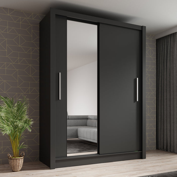 Meubella - Kledingkast Bazarre - Grijs - 155 cm - Met spiegel