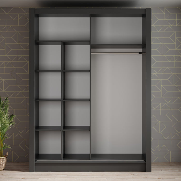 Meubella - Kledingkast Bazarre - Grijs - 155 cm - Met spiegel