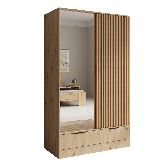 Meubella - Venn - Kledingkast met schuifdeuren - Eiken - 120x60x204 cm