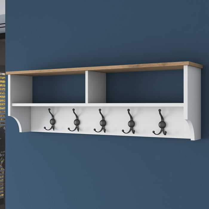 Giga Meubel - Wandkapstok Wit Hout - 5 Haken - 120cm - Pelitli