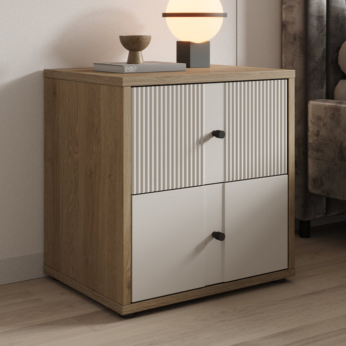 Meubella - Nachtkastje Riggs - Beige - 55 cm - 2 lades