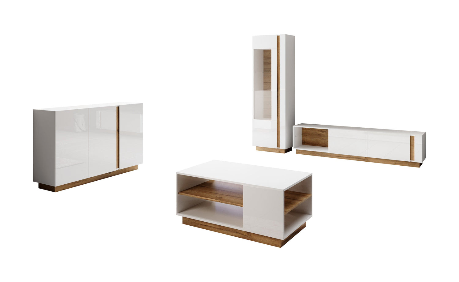 Meubella - Woonkamer Ashley 2 - Wit - Eiken