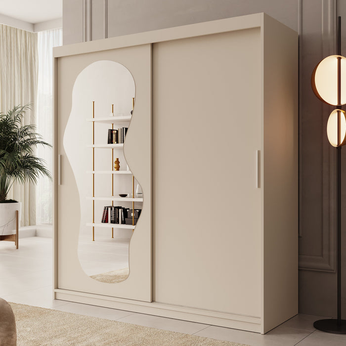 Meubella - Kledingkast Ulysses - Beige - 180 cm - Met spiegel