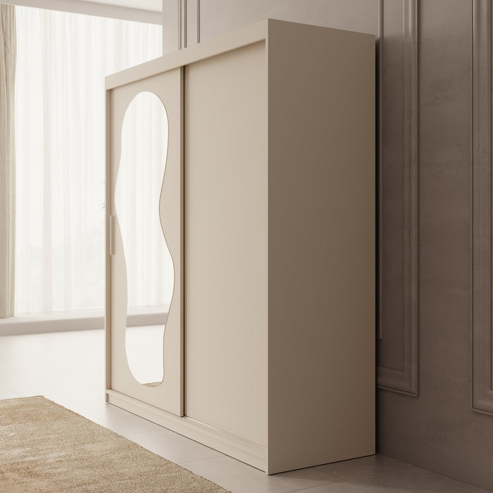 Meubella - Kledingkast Ulysses - Beige - 180 cm - Met spiegel