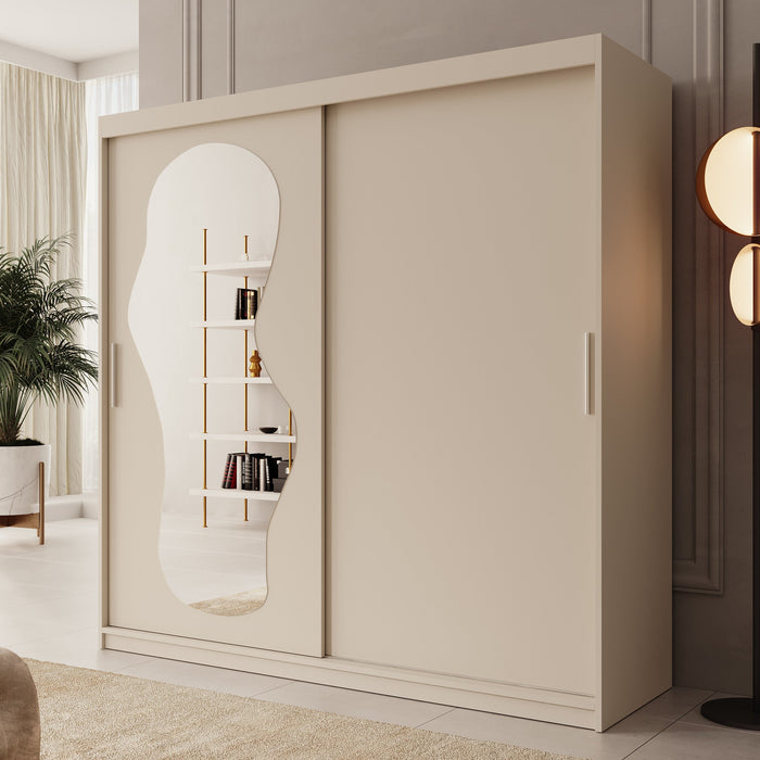 Meubella - Kledingkast Ulysses - Beige - 200 cm - Met spiegel